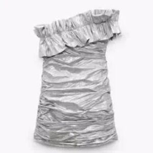 Zara Silver Ruffled Mini Dress